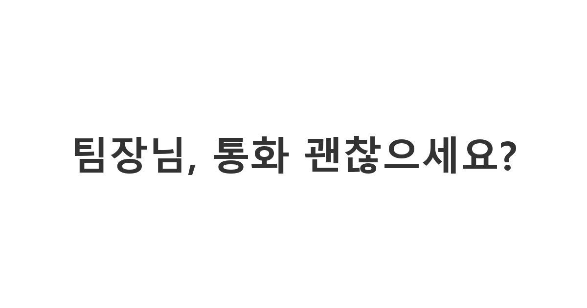 프로젝트 팀장에게 통화 가능한지 문자로 먼저 물어보는 메시지 '팀장님, 통화 괜찮으세요?'